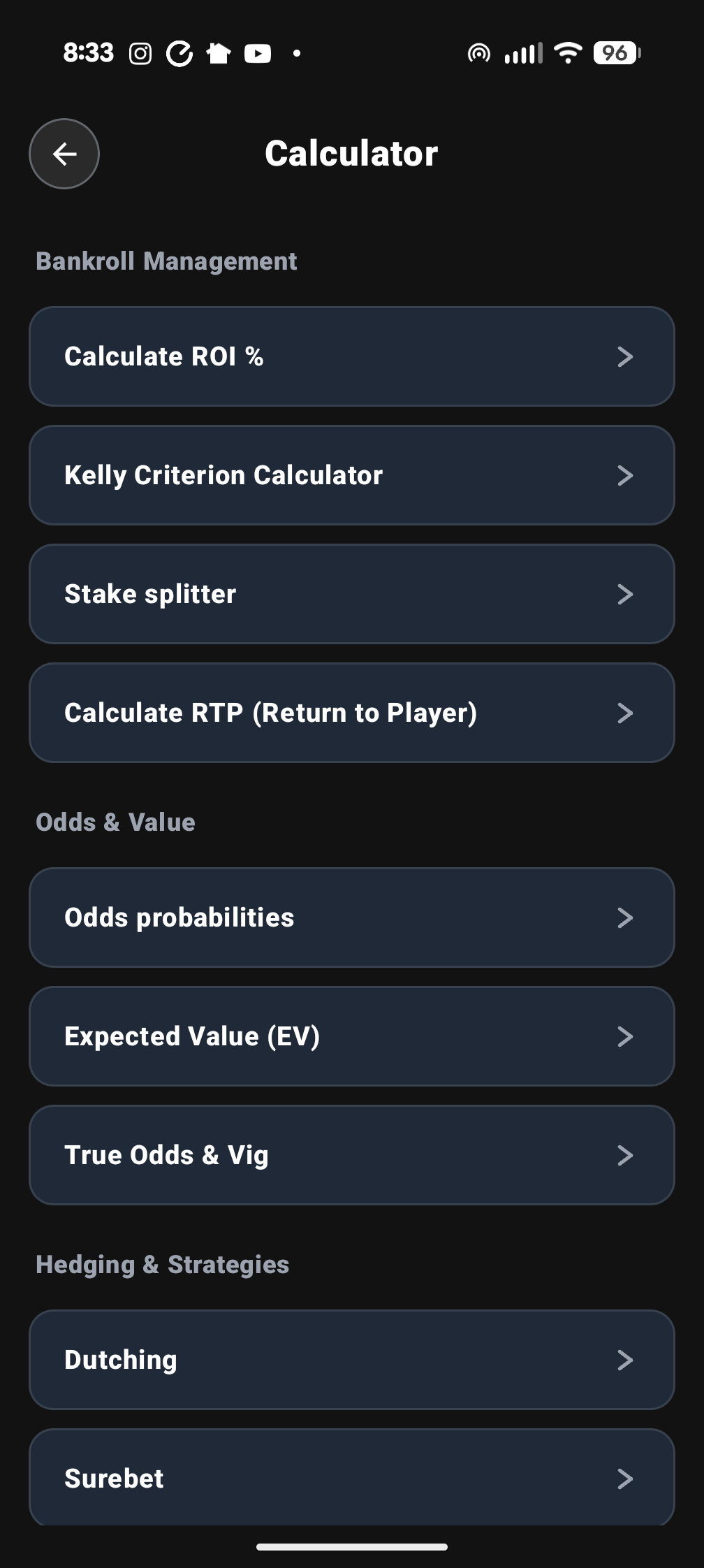 Fold betting calculator menu