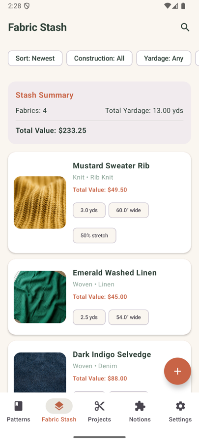 Stashly fabric stash screen